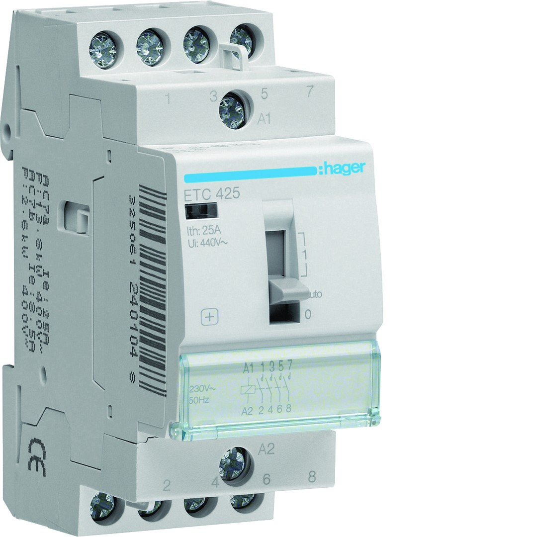 Modulinis kontaktorius "diena- naktis", 25A, 4NA, 230V~50/60Hz, 2 moduliai