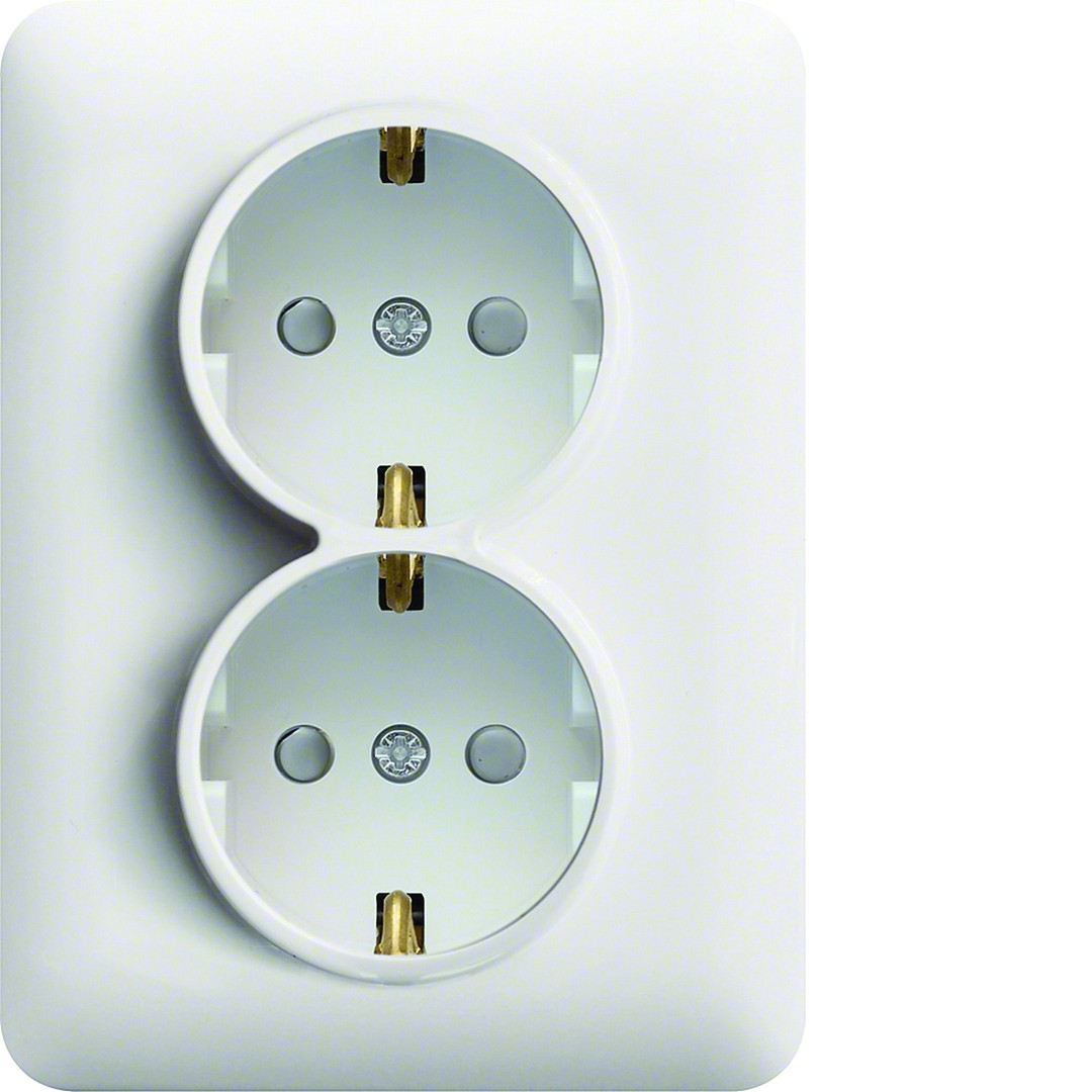 Schuko lizdas  2-vietis "Safety Plus", Lumina intense, baltas blizgus, RAL9016