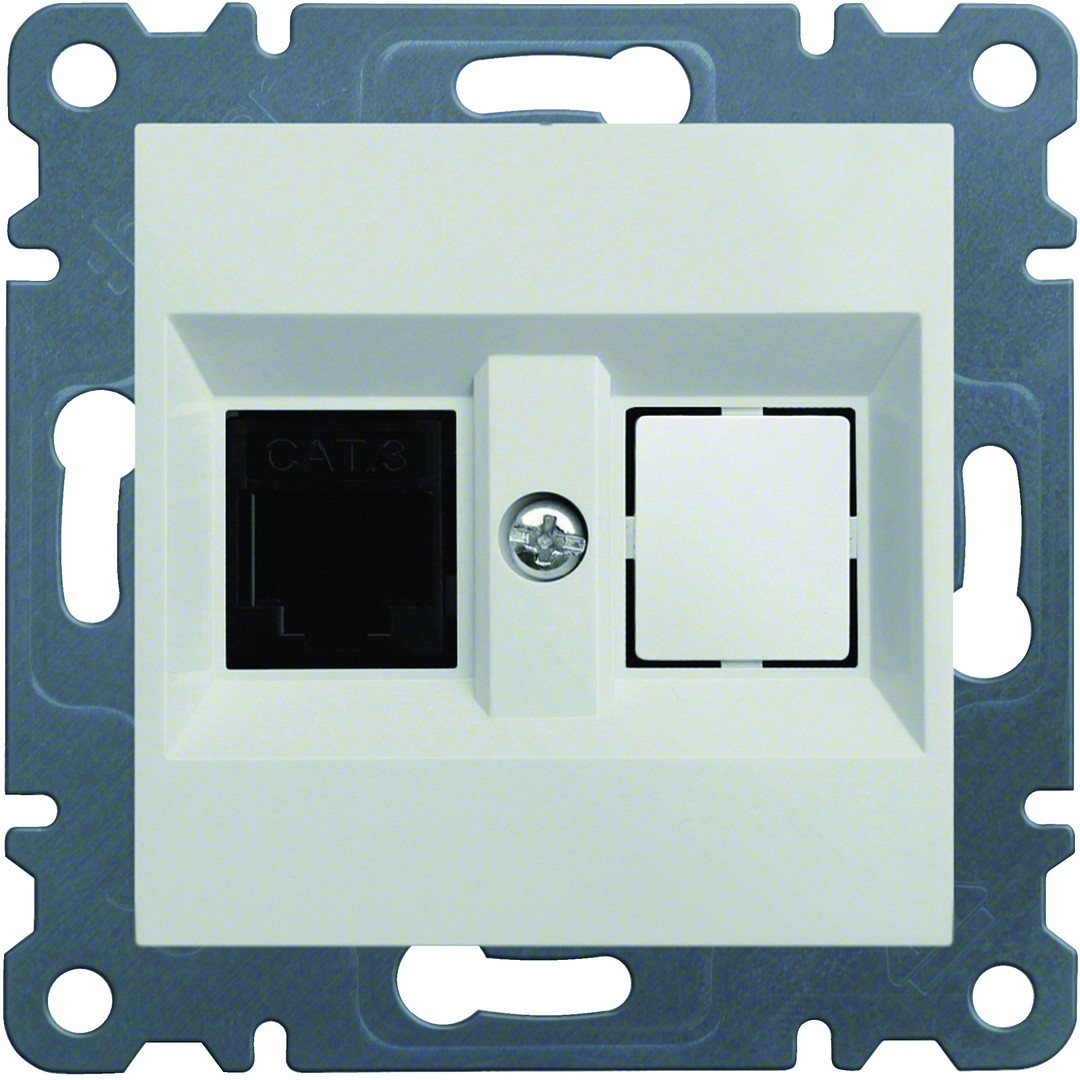 Vienos jungties telefono lizdas, RJ11, kat.3, Lumina2, baltas blizgus