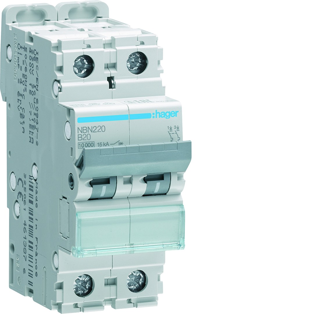 Automatinis jungiklis, 2P, 10kA, B-20A, 2 moduliai