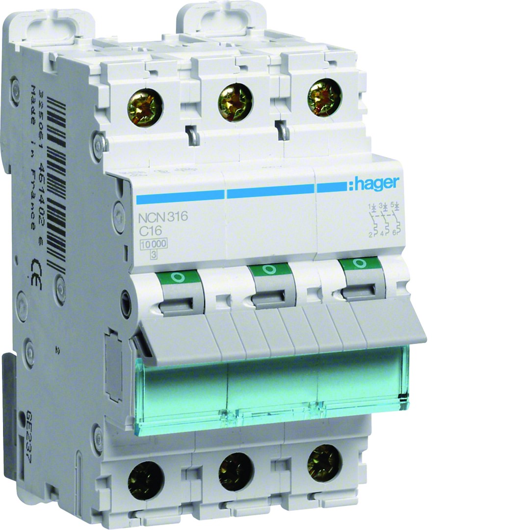 Automatinis jungiklis, 3P, 10kA, C-16A, 3 moduliai