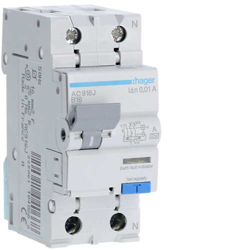 Kombinētais automāts 6kA 2P C 16A 10mA, A – tips