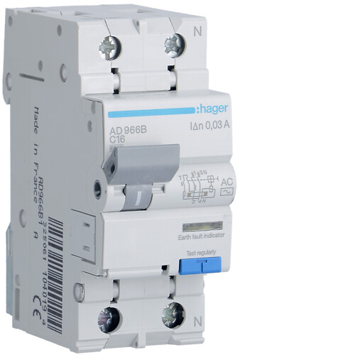 Kombinētais automāts 6kA 2P C 16A 30mA, AC – tips