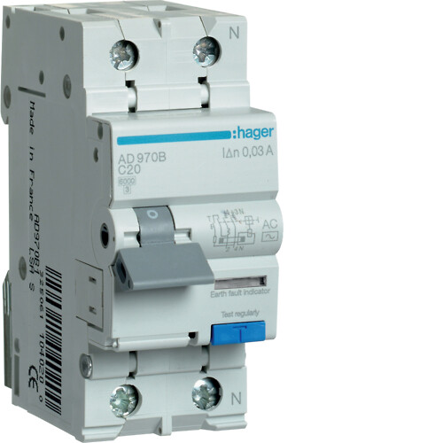 Kombinētais automāts 6kA 2P C 20A 30mA, AC – tips