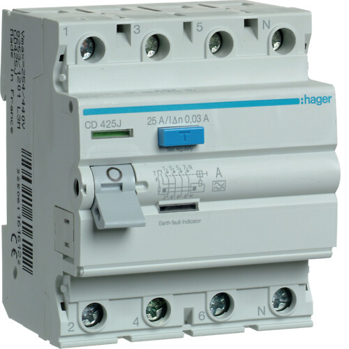 Strāvas noplūdes automāts 30mA 4x25A, A – tips