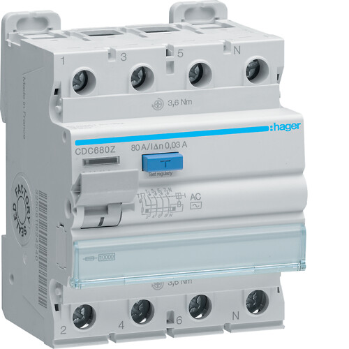 Noplūdstrāvas automāts RCCB 3P+N 80A 30MA AC