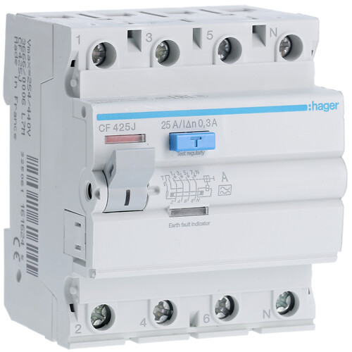 Strāvas noplūdes automāts 4x25A 300mA, A – tips
