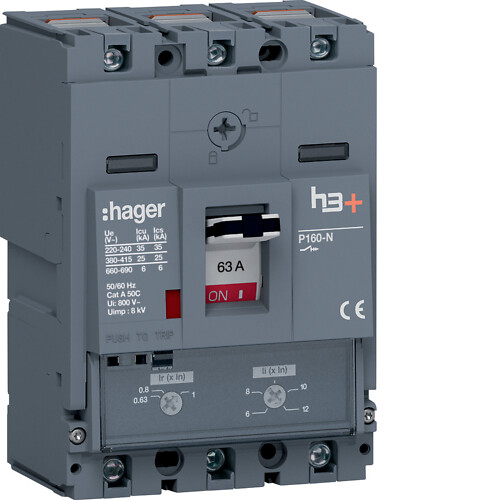 Slēdzis MCCB  h3+ P160 TM 3x63A 25kA