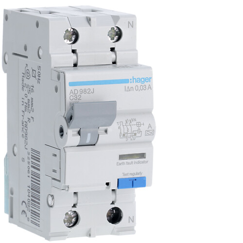 Kombinētais automāts 6kA 2P C 32A 30mA, A – tips