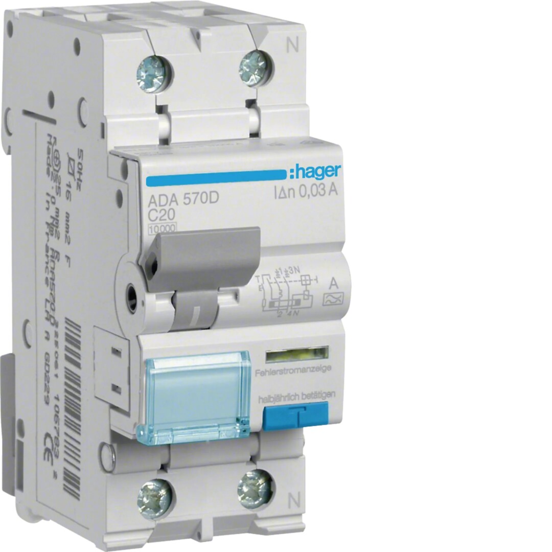 Kombinētais automāts 10kA C-20A 30mA, A – tips