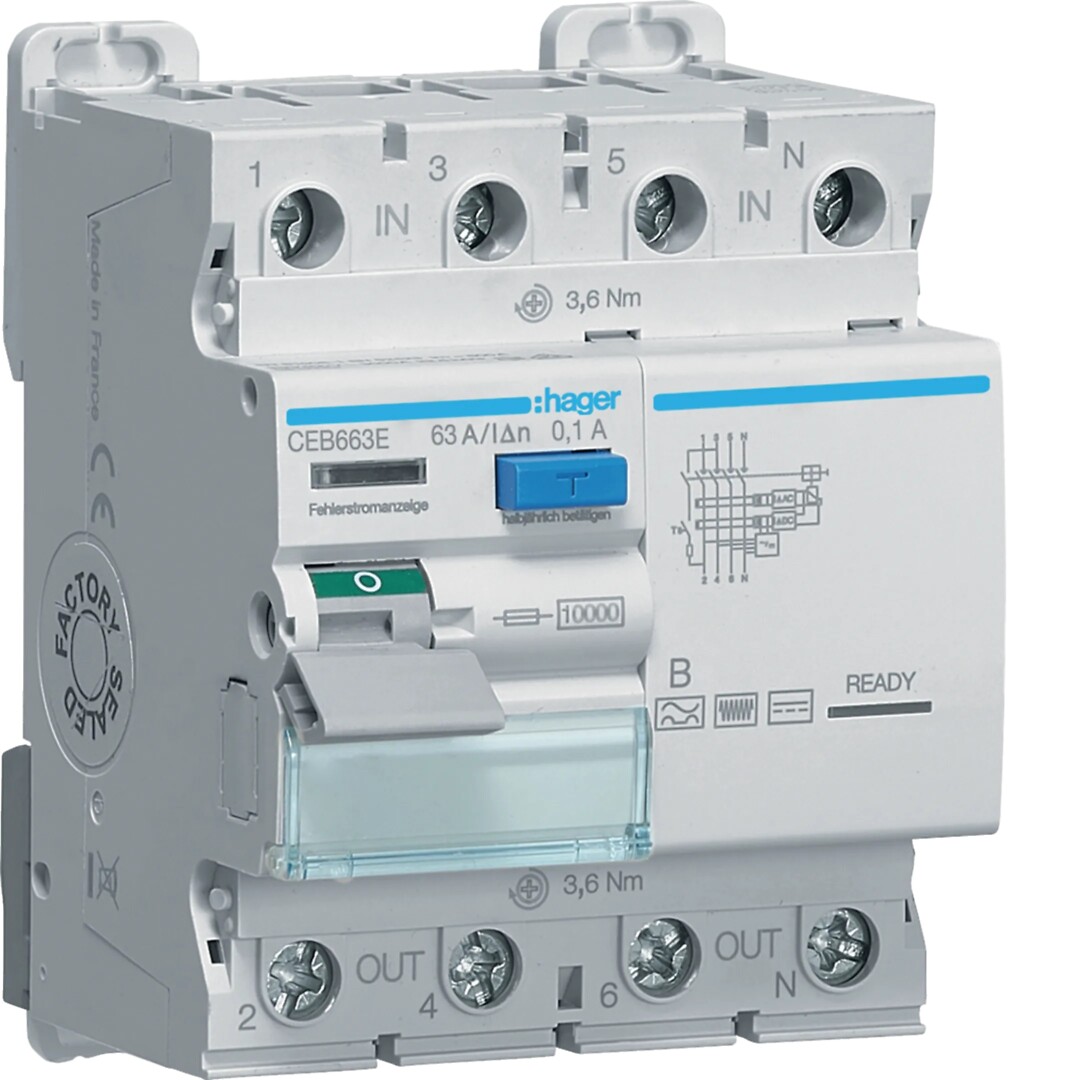 Noplūdstrāvas automāts RCCB 3P+N 63A 100MA B