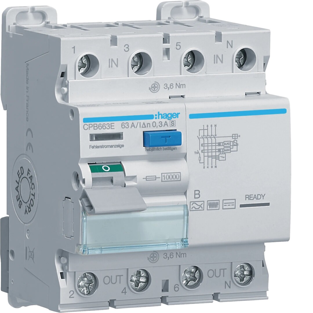 Noplūdstrāvas automāts RCCB 3P+N 63A 300MA B S
