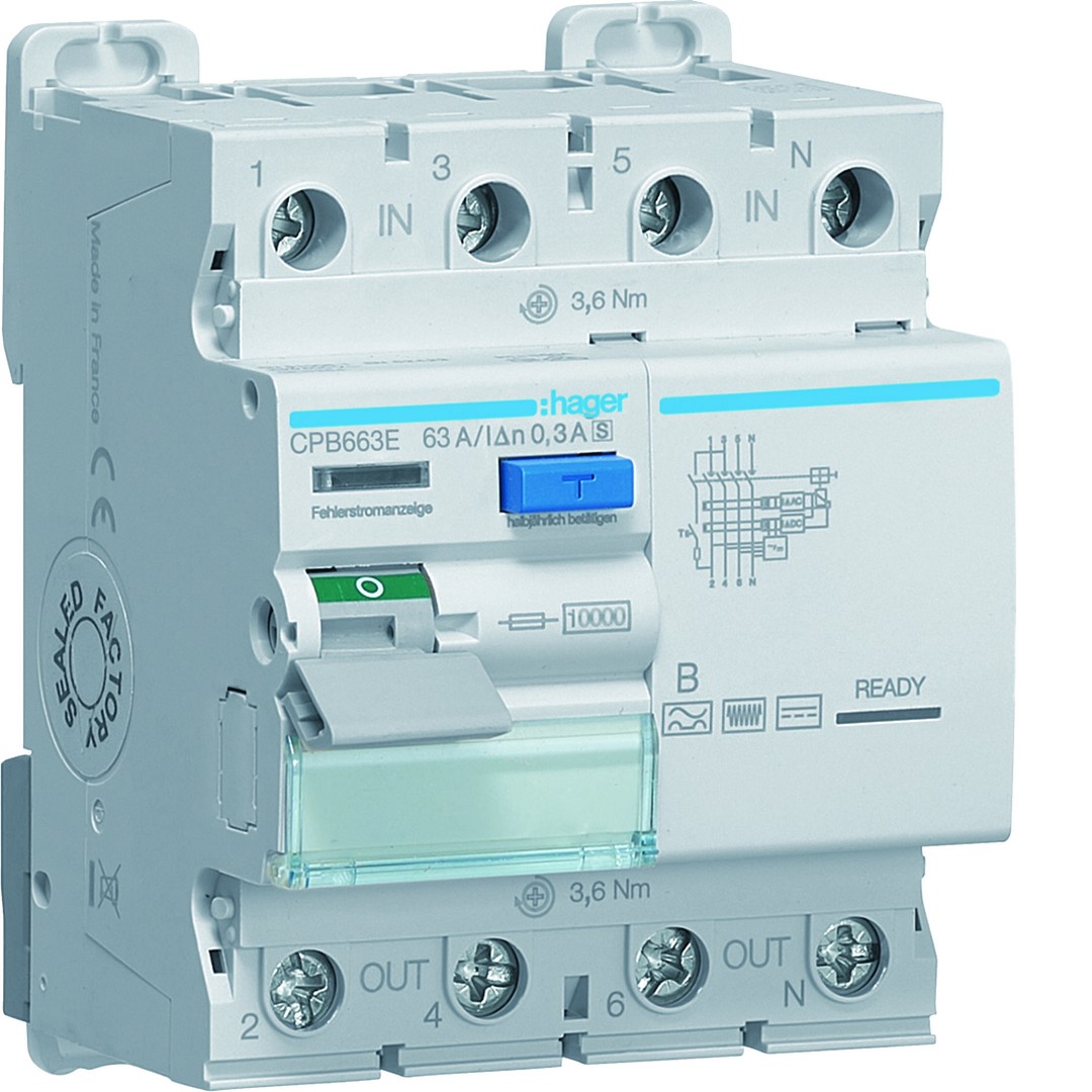 Noplūdstrāvas automāts RCCB 3P+N 63A 300MA B S