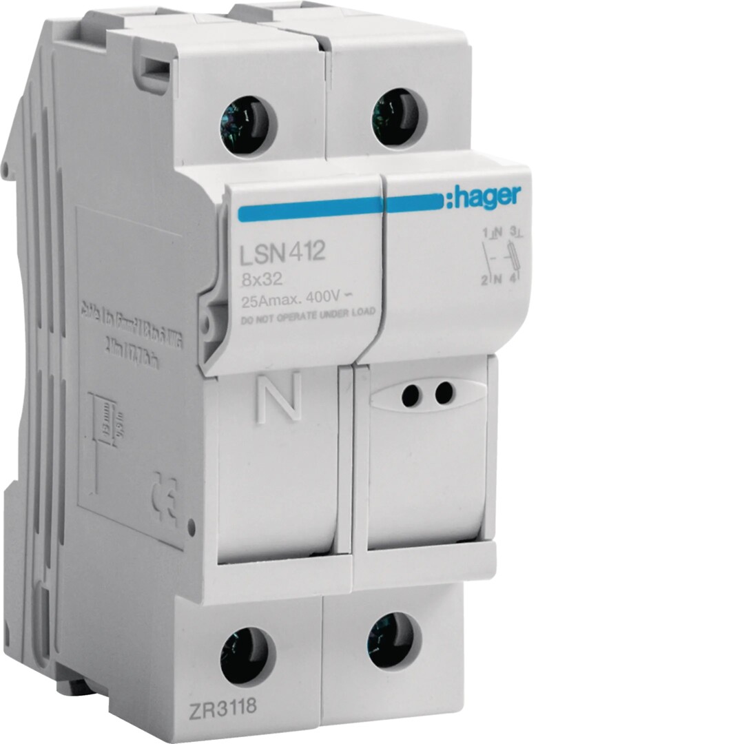 Drošinātāju turētājs 1P+N 25A 400V L32  2M