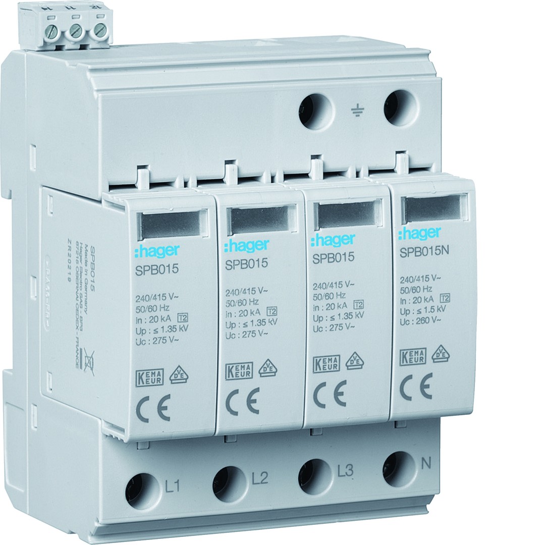 SPD type 2, 4-p 400V TNS, 1no-nc, Uc 275V, Up ≤ 1,35kV, In 20/ Iimp 40kA