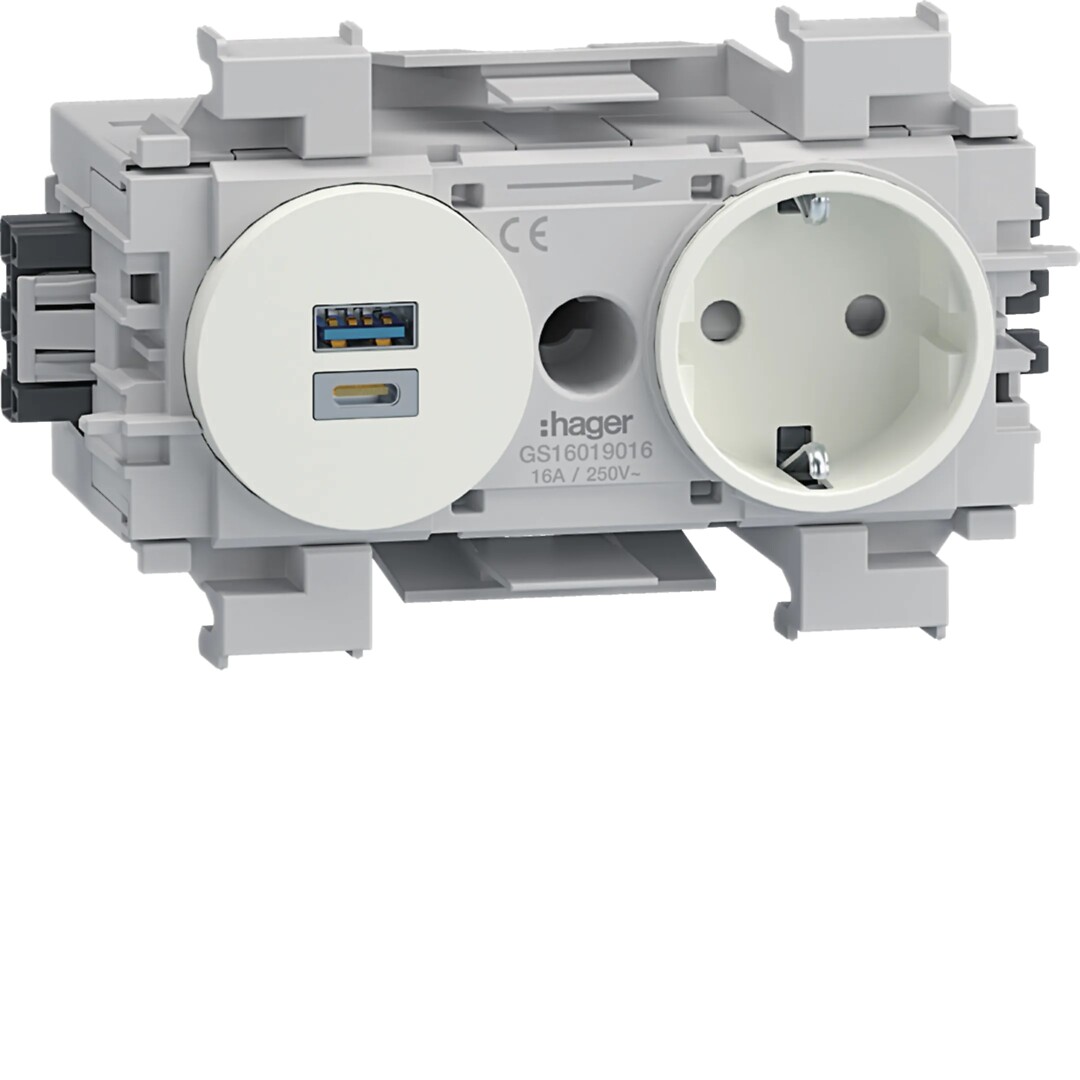 Enkel stikk med USB lader A+C 15W hvit