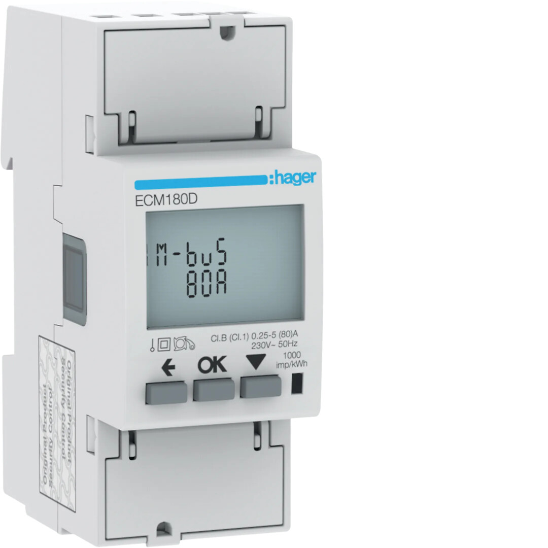 kWh måler 1-fas 80A direkte, 230V, 2-modul, mbus, MID