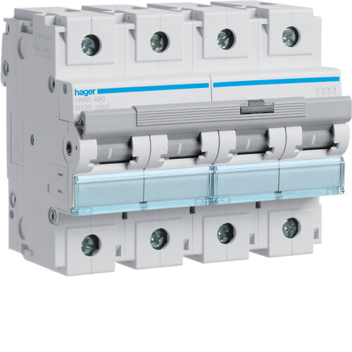 Effekt automatsikring, 4-pol 100A, B-kar, 15kA, 400VAC, 6 modul