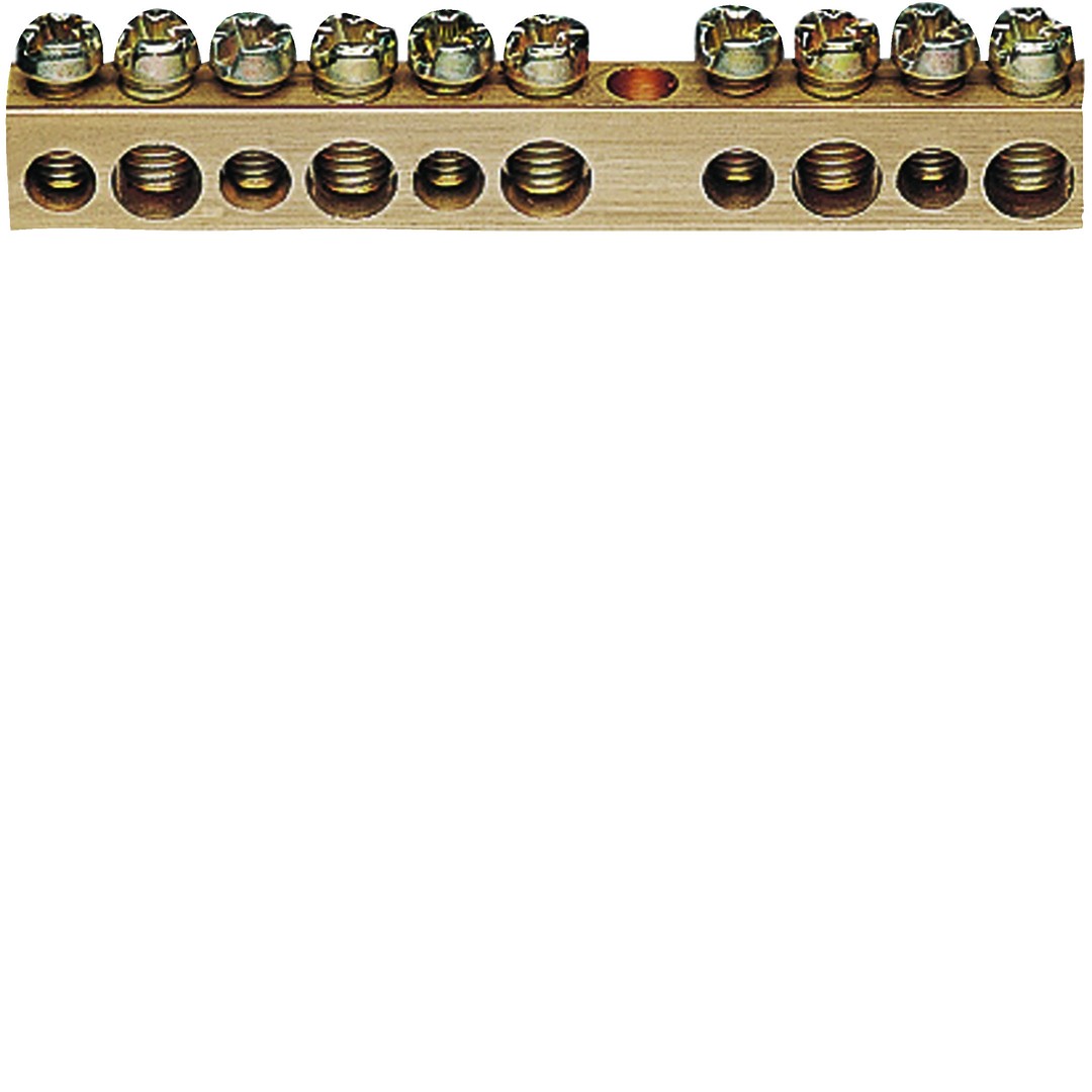 Jordingsskinne, messing, 10 stk 1,5 til 16mm2 tilkoblinger (5×16+5×10), l 67mm