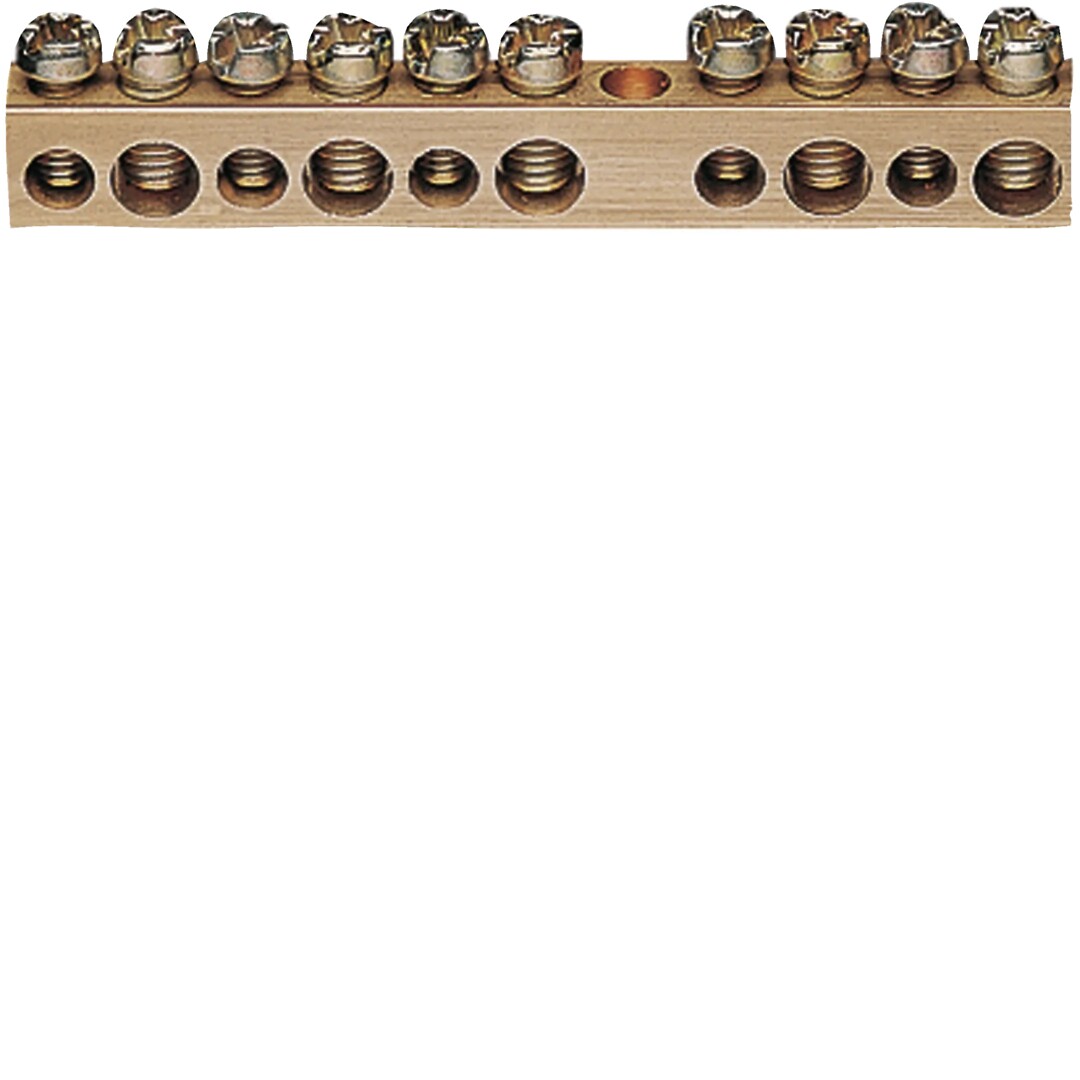 Jordingsskinne, messing, 10 stk 1,5 til 16mm2 tilkoblinger (5×16+5×10), l 67mm
