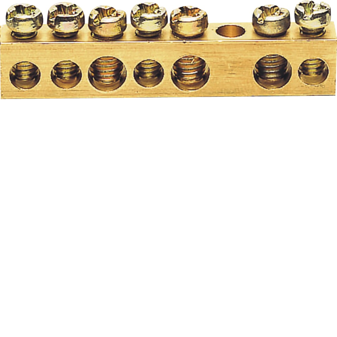 Jordingsskinne, messing, 7 stk 1,5 til 16mm2 tilkoblinger (3×16+4×10), l 49mm