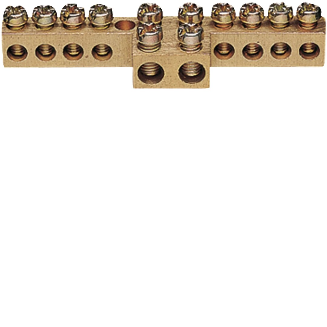 Jordingsskinne, messing, 10 stk 1,5 til 16mm2 tilkoblinger (2×16+8×10), l 69mm