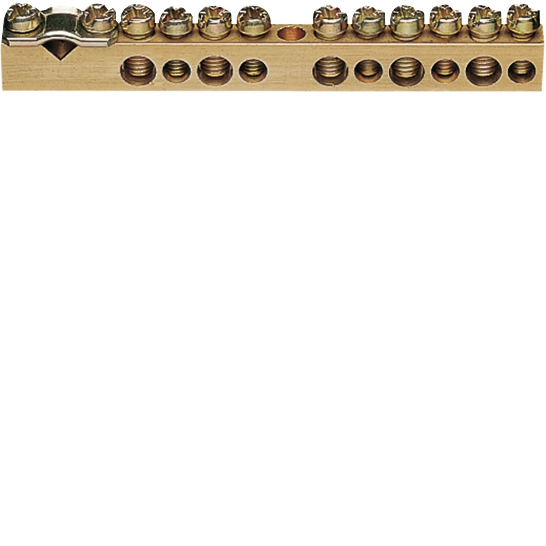 Jordingsskinne, messing, 11 stk 1,5 til 25mm2 (1×25+5×16+5×10), l 85mm