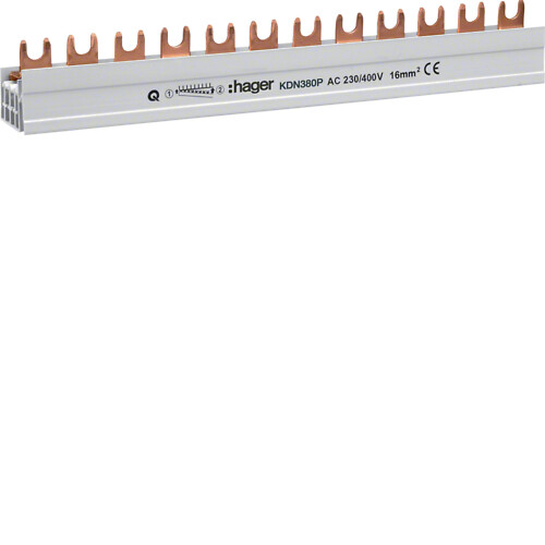 Faseskinne 3-polet 80A 16 moduler tilpasset Hager rehabramme