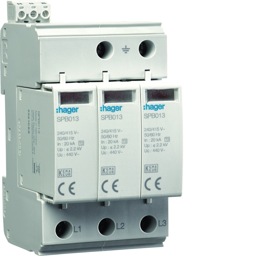 SPD type 2, 3-p 230V IT,  1no-nc, Uc 440V, Up ≤ 2,2kV, In 20/ Iimp 40kA