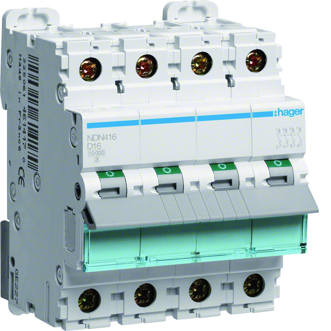 Automatsikring 4-pol, 4-mod, 10/ 15kA, D-kar, 4x16A
