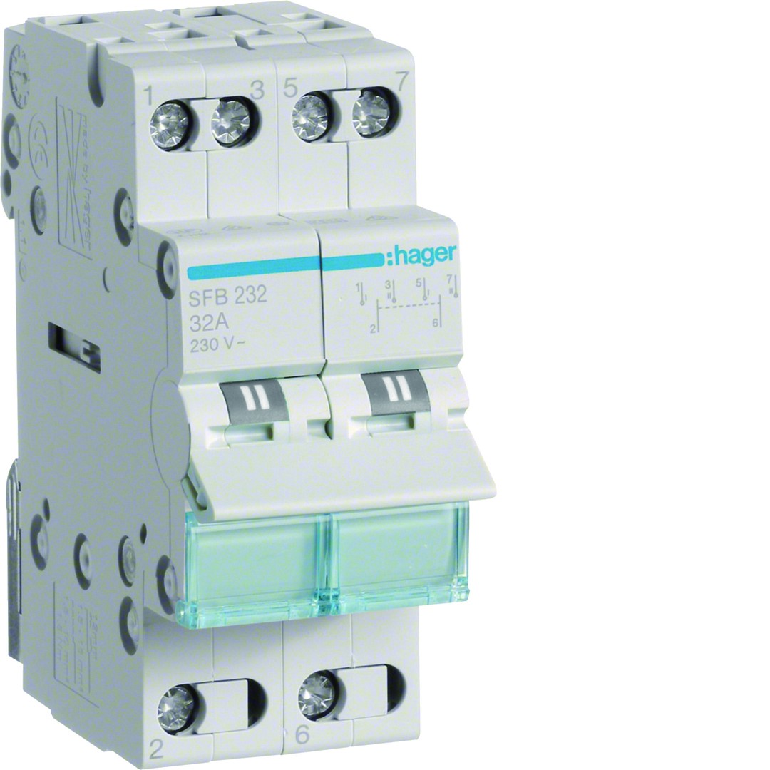 Lastvender, modulær, for stilling I – 0 – II, 2x32A 2 modul