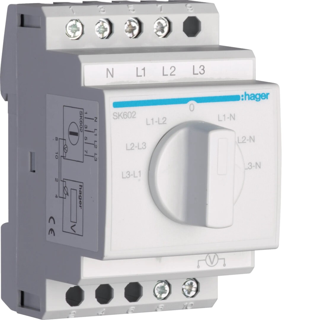 Voltmetervender, 1-pol, 7-pos, 20A, 400V