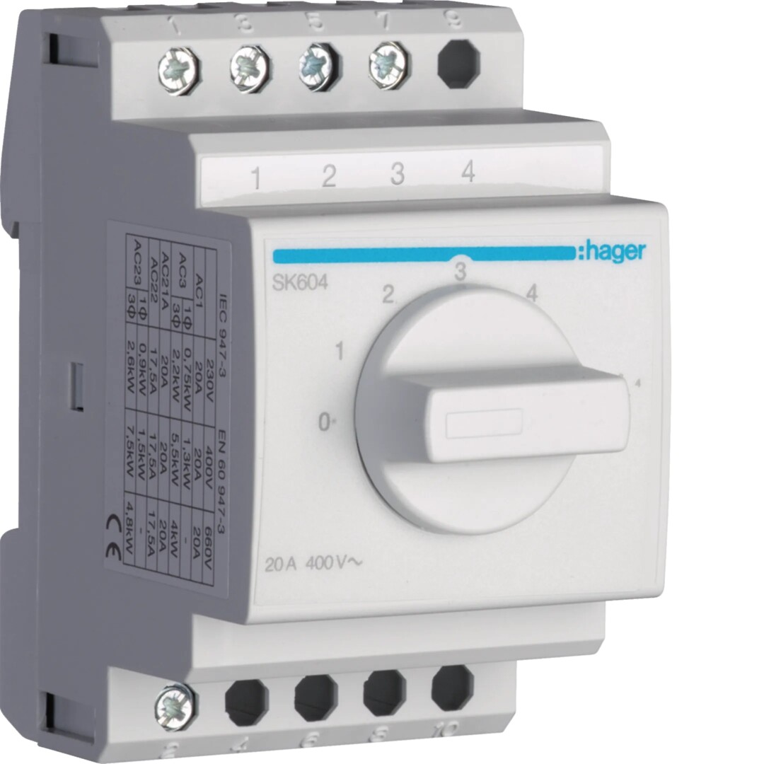 Vender, 1-pol, pos 0-1-2-3-4, 20A, 400V