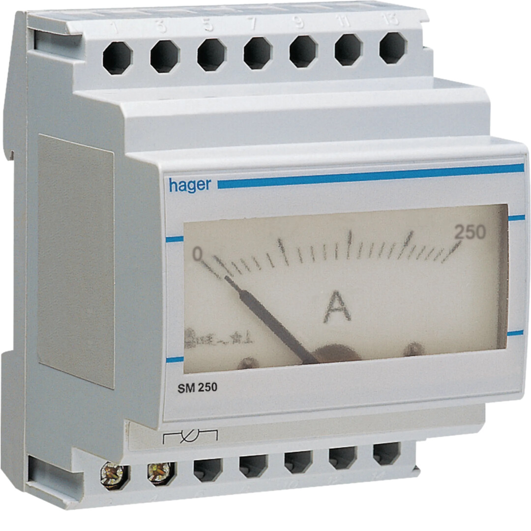 Analogt amperemeter, måling med strømtrafo, 0-250A AC