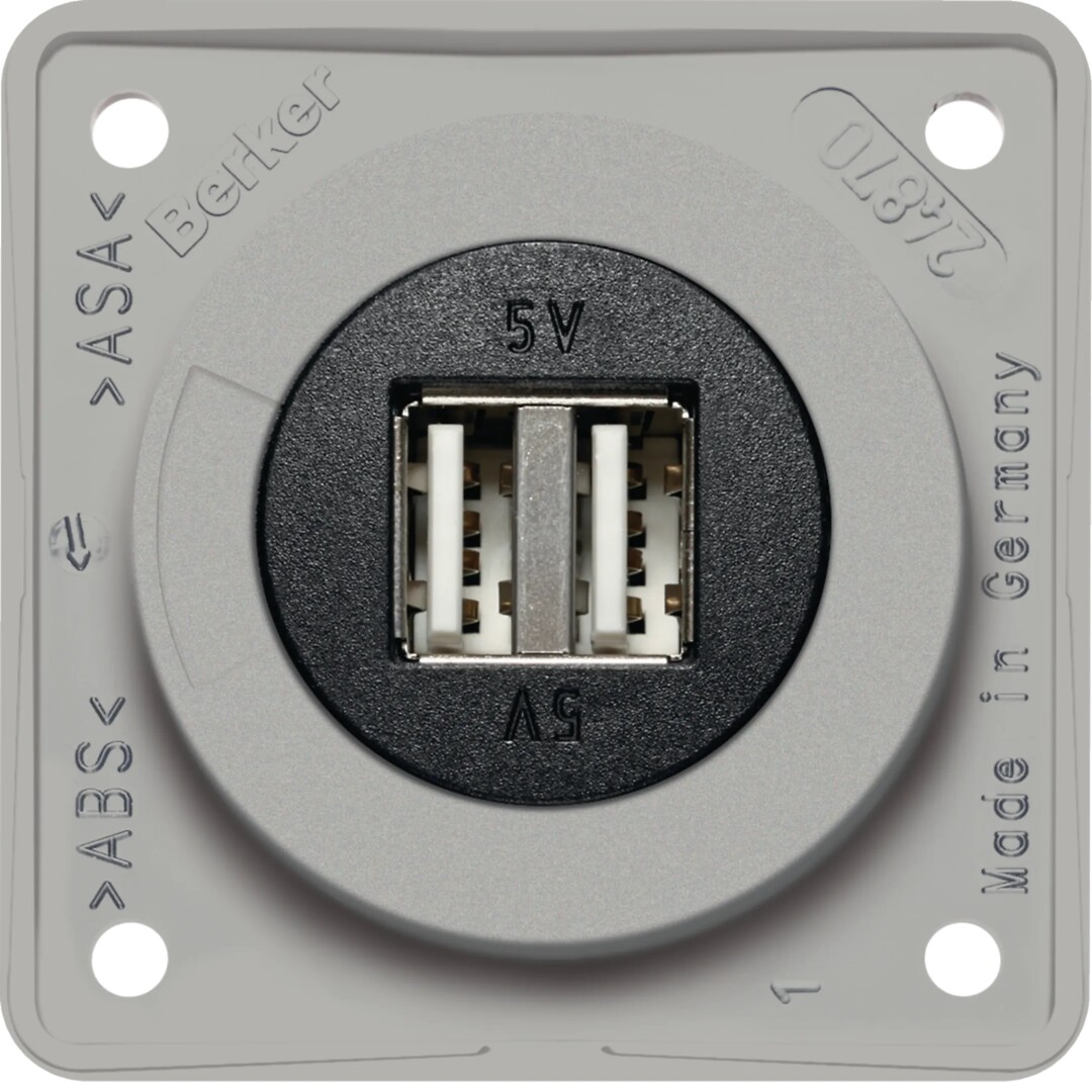USB-latauspistorasia 8-34V, 2-kan., 2.5A, tyyppi A, Integro, harmaa kiiltävä