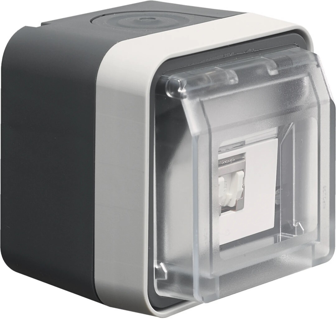 Datapistorasia 1xRJ45 Cat 6a suojattu pinta IP55, W.1, harmaa