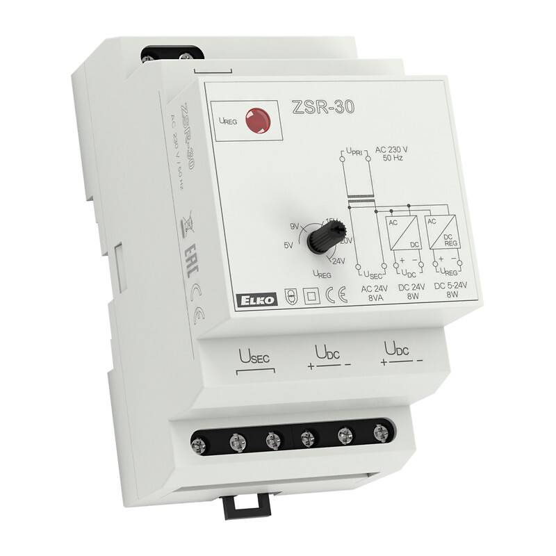 Teholähde säädettävä tulo 230VAC, lähtö 24VAC+24VDC+5-24VDC 8VA 3M