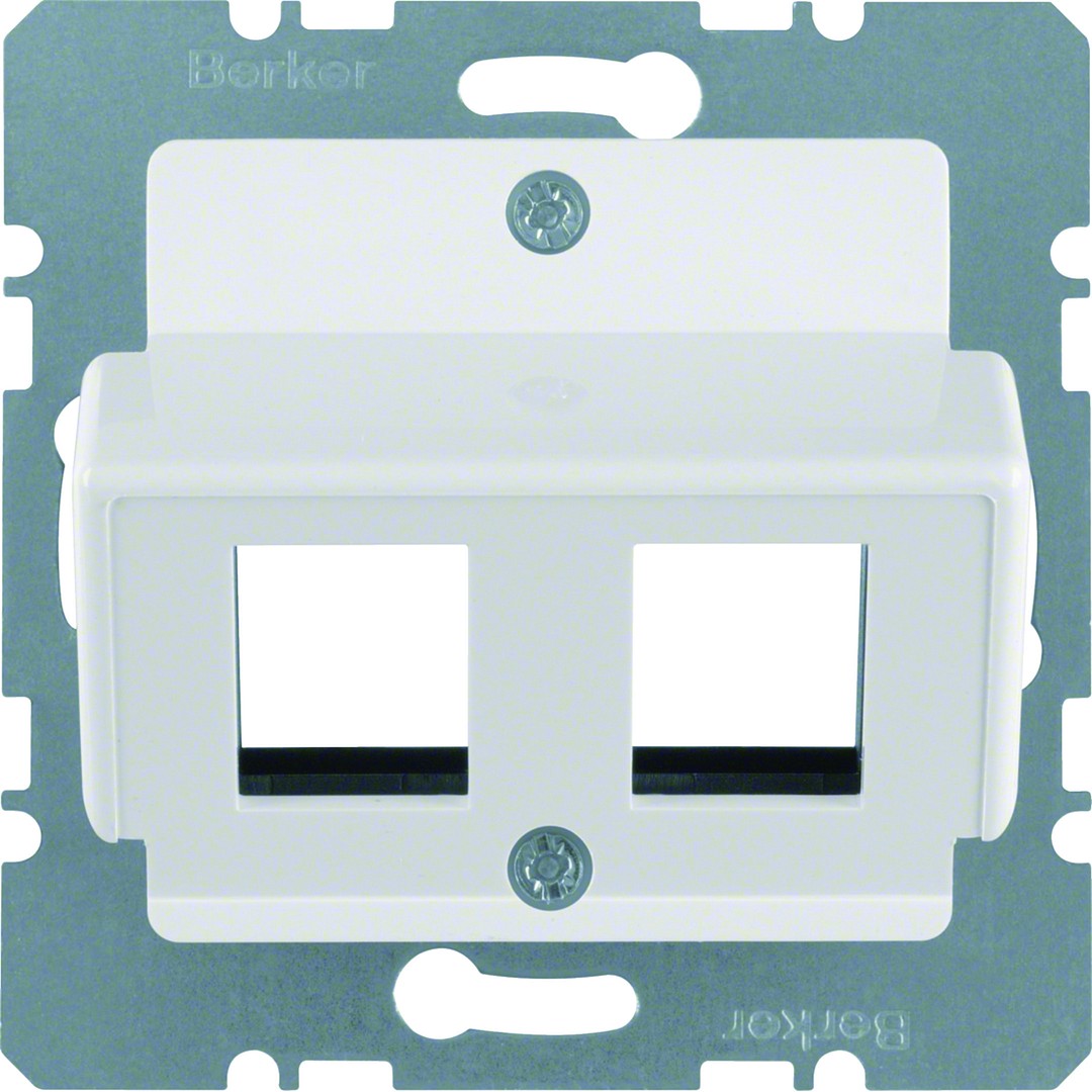 Telerasia 2xRJ45 AMP-liittimille 30°, 50×50, K.1, puhtaanvalkoinen kiiltävä