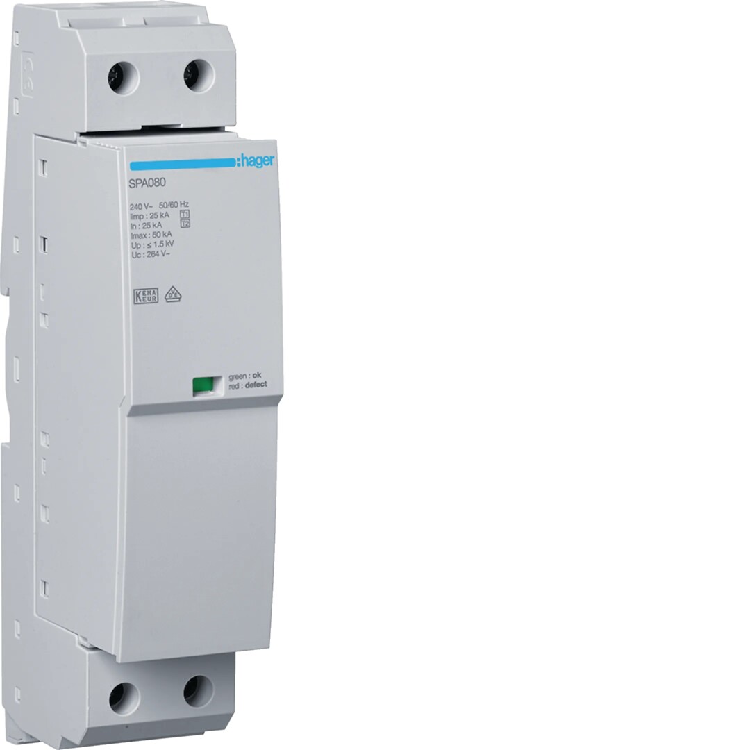 Yhdistelmäylijännitesuoja T1+T2 1N Iimp 25kA Up 1.5kV hälytysk. + etukoj.