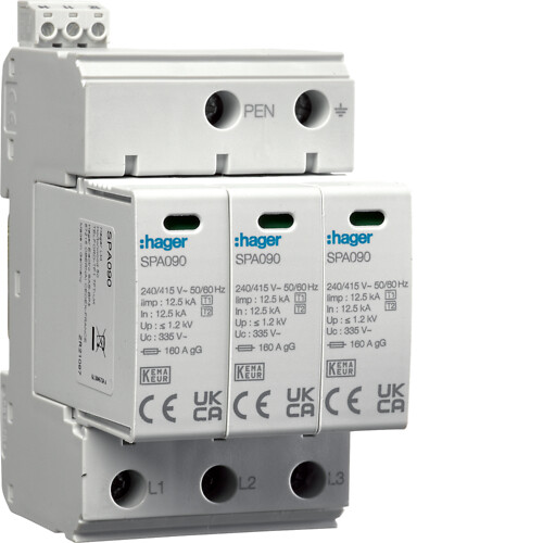 Yhdistelmäylijännitesuoja T1+T2 MOV 3N Uc 335V Iimp=12.5kA Up≤1,2kV TN-C häl.k.