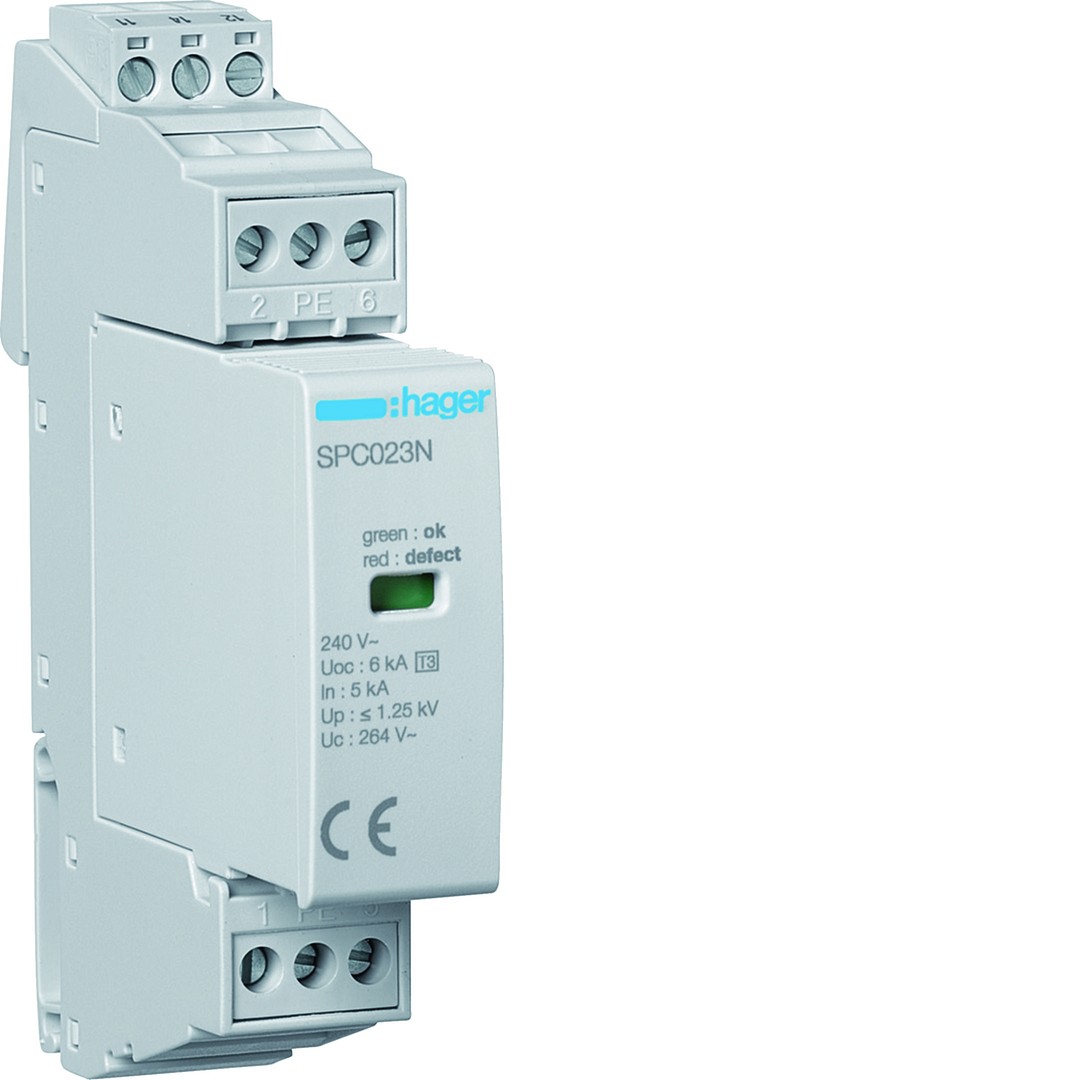 Ylijännitesuoja T3 1L+N Uc 264V In 5kA Up 1.25kV hälytyskoskettimella