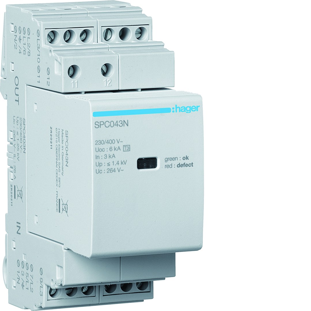 Ylijännitesuoja T3 3L+N Uc 264V In 3kA Up 1.4kV hälytyskoskettimella