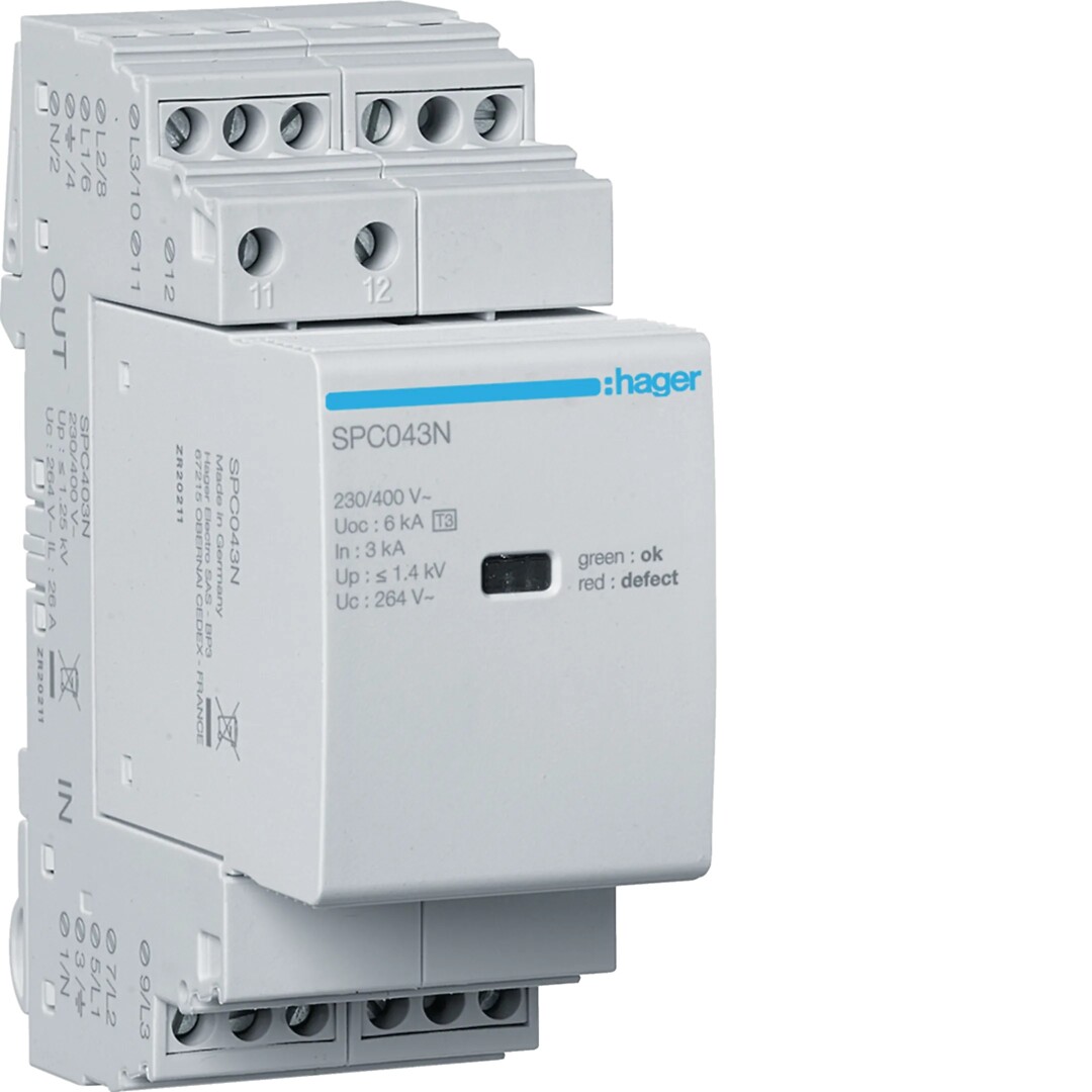 Ylijännitesuoja T3 3L+N Uc 264V In 3kA Up 1.4kV hälytyskoskettimella