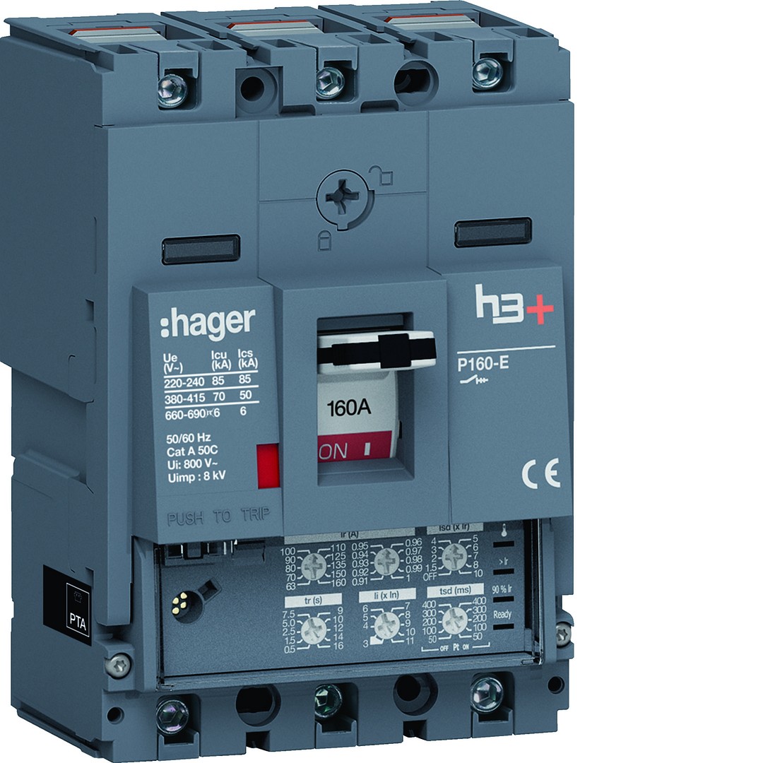 Kompaktikatkaisija h3+ p160 aset. LSI-suojareleellä 3-napainen 160A 70kA