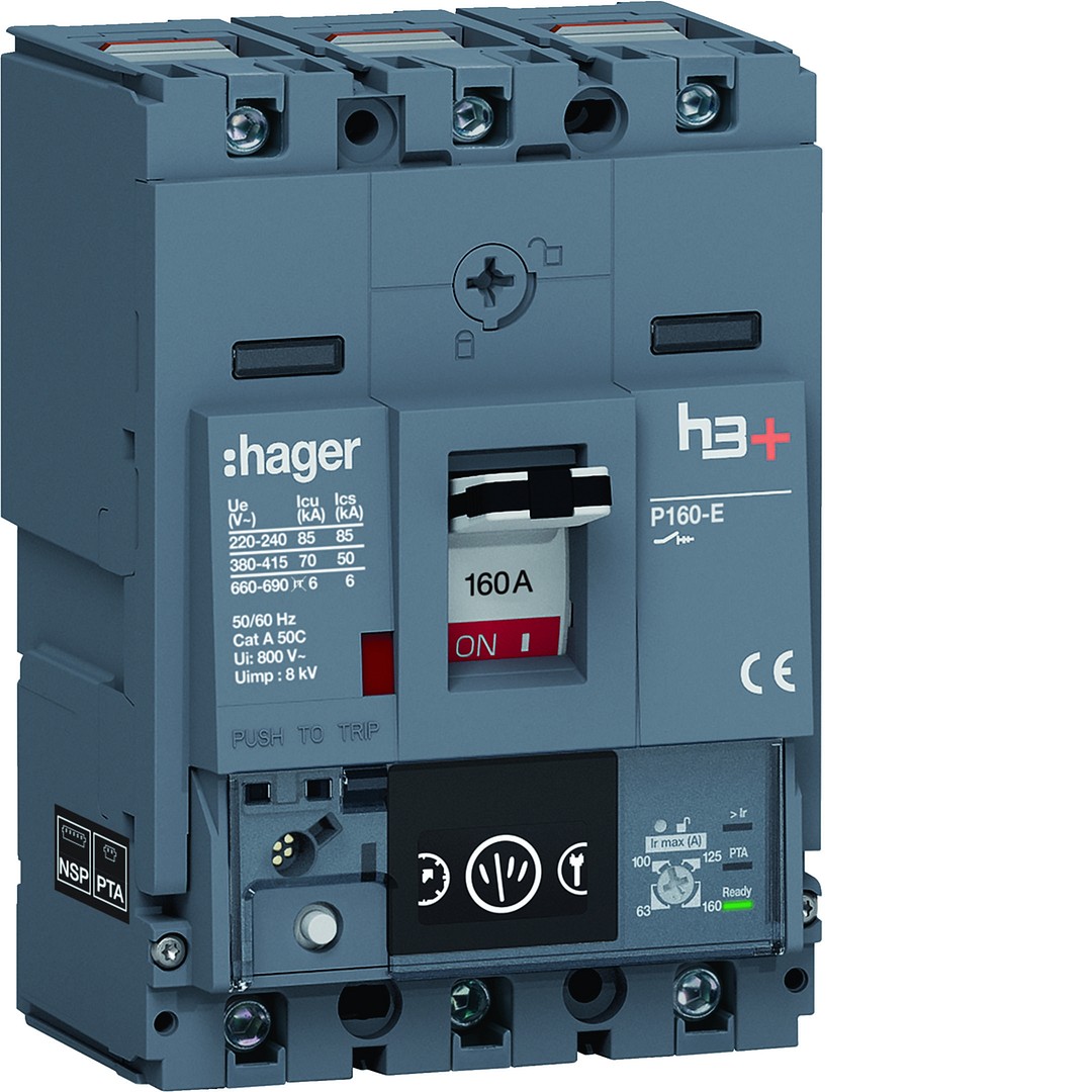 Kompaktikatkaisija h3+ p160 mittaust. Energy-suojareleellä 3-napainen 160A 70kA