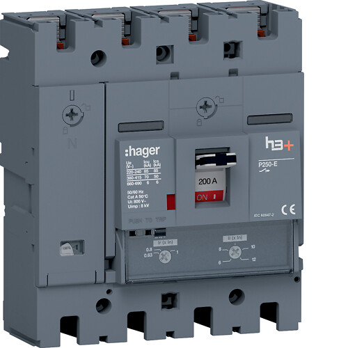 Kompaktikatkaisija h3+ p250 aset. TM-suojareleellä 4-napainen 200A 70kA