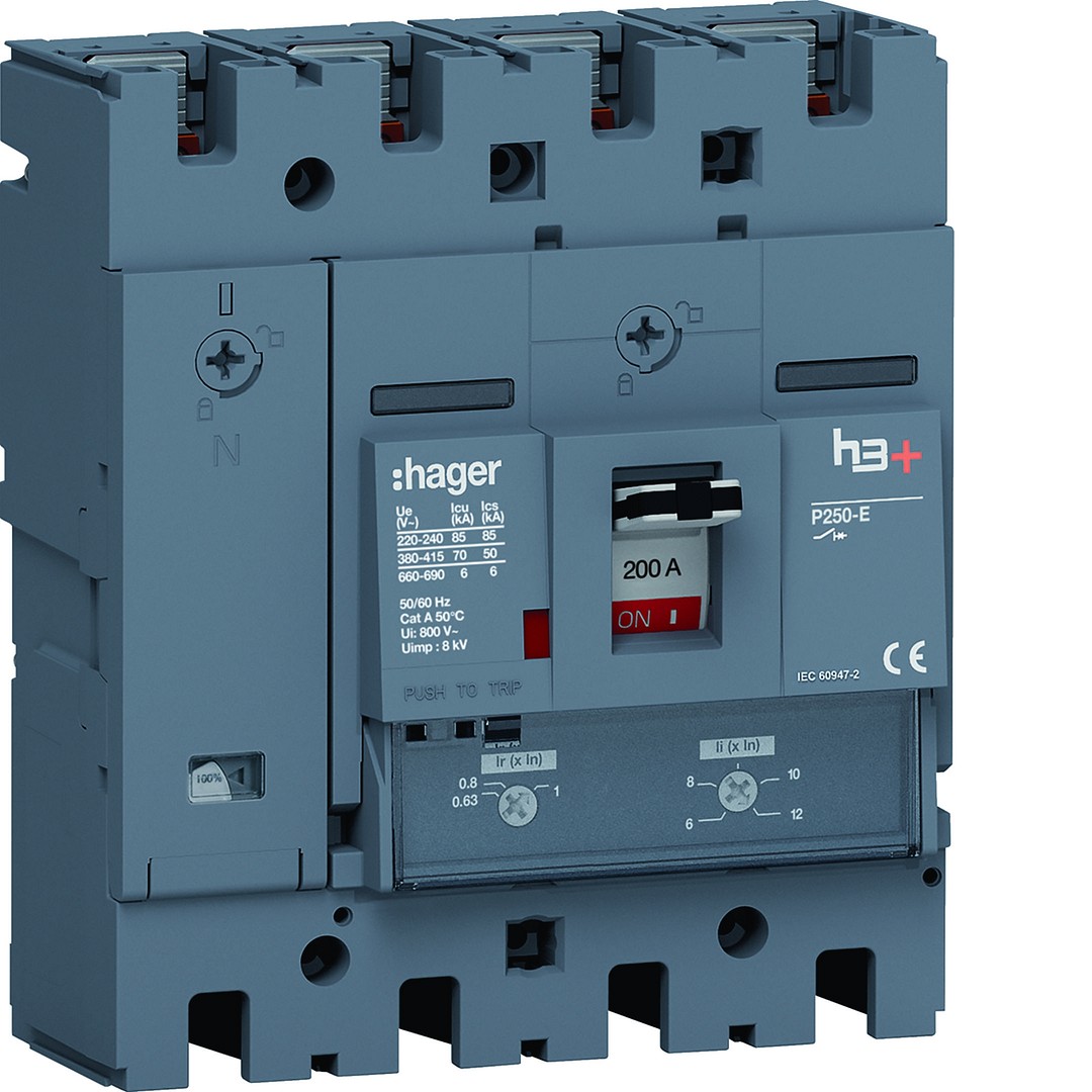 Kompaktikatkaisija h3+ p250 aset. TM-suojareleellä 4-napainen 200A 70kA
