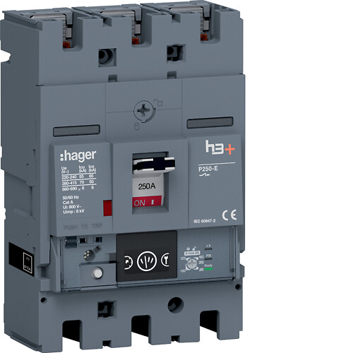 Kompaktikatkaisija h3+ p250 mittaust. Energy-suojareleellä 3-napainen 250A 70kA