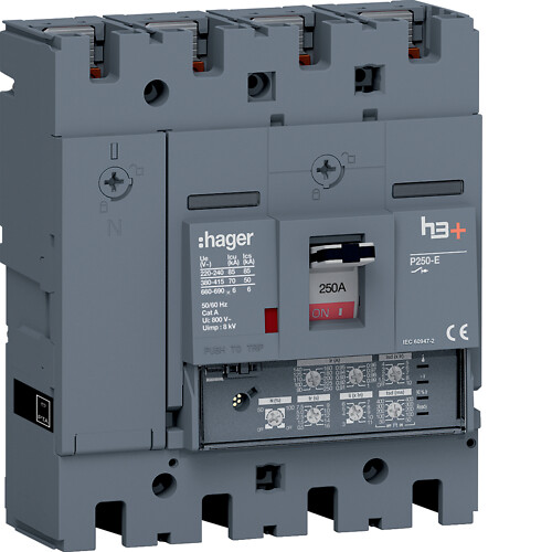 Kompaktikatkaisija h3+ p250 aset. LSI-suojareleellä 4-napainen 250A 70kA