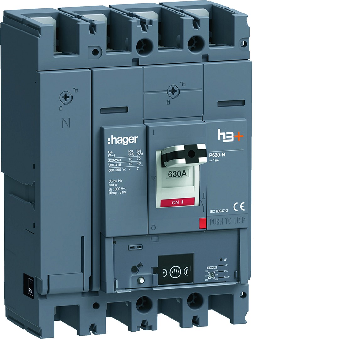 Kompaktikatkaisija h3+ p630 mittaust. Energy-suojareleellä 4-napainen 630A 40kA
